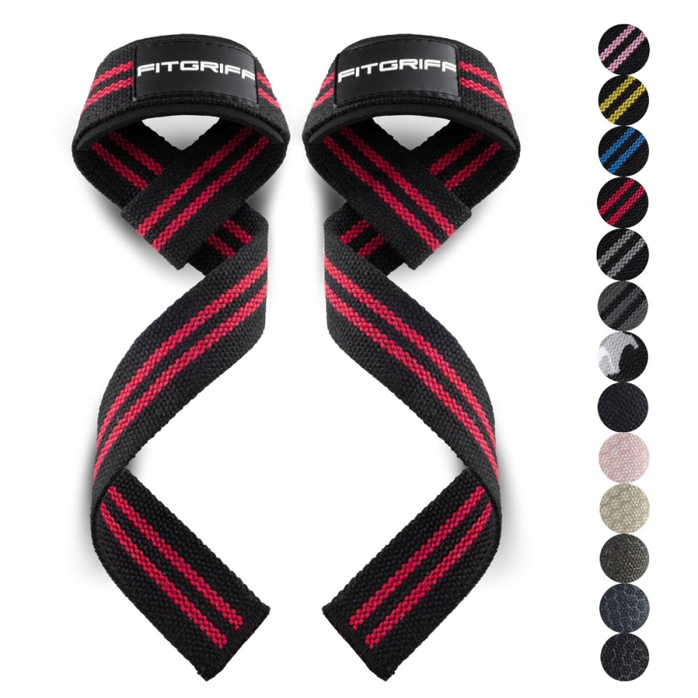 Fitgriff Lifting Wrist Straps for Weightlifting, Gym, Deadlift, Workout (Made of Premium Cotton & Padded) - Men & Women (Standard, Black/Red)