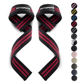 Fitgriff Lifting Wrist Straps for Weightlifting, Gym, Deadlift, Workout (Made of Premium Cotton & Padded) - Men & Women (Standard, Black/Red)