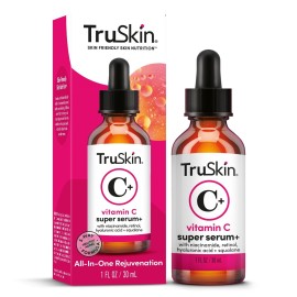 TruSkin Vitamin C Super Serum - Niacinamide, Retinol, Hyaluronic Acid & Squalane - All-in-One Anti Aging Serum for Face - Improve Appearance of Dark Spots, Firmness for Brighter Looking Skin, 1 Fl Oz