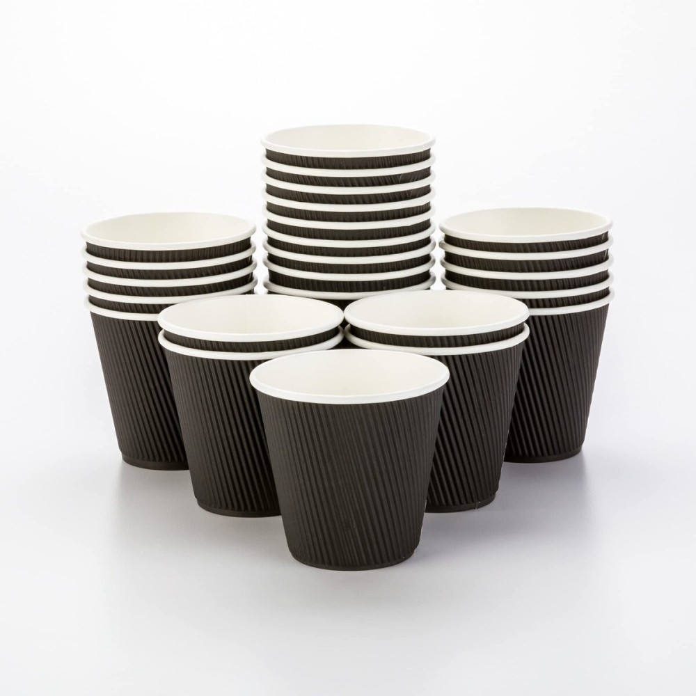 Restaurantware 8 Ounce Double Wall Disposable Coffee Cups, 25 Insulated White Paper Tumblers, with Ripple Wall Design, Lids Sold Separately for Hot Drinks like Tea, Hot Chocolate, and More