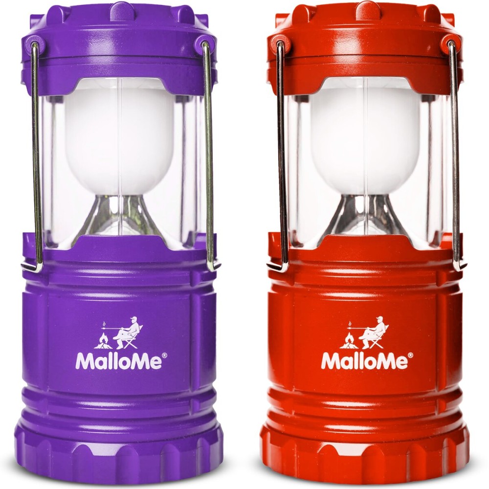 MalloMe Camping Lantern Red Purple 2 Pack Lanterns for Power Outages, Camping Lights for Tent Hanging, Camp Light Tent Lamp Emergency Battery Powered LED Lantern (Rechargeable Batteries Not Included)