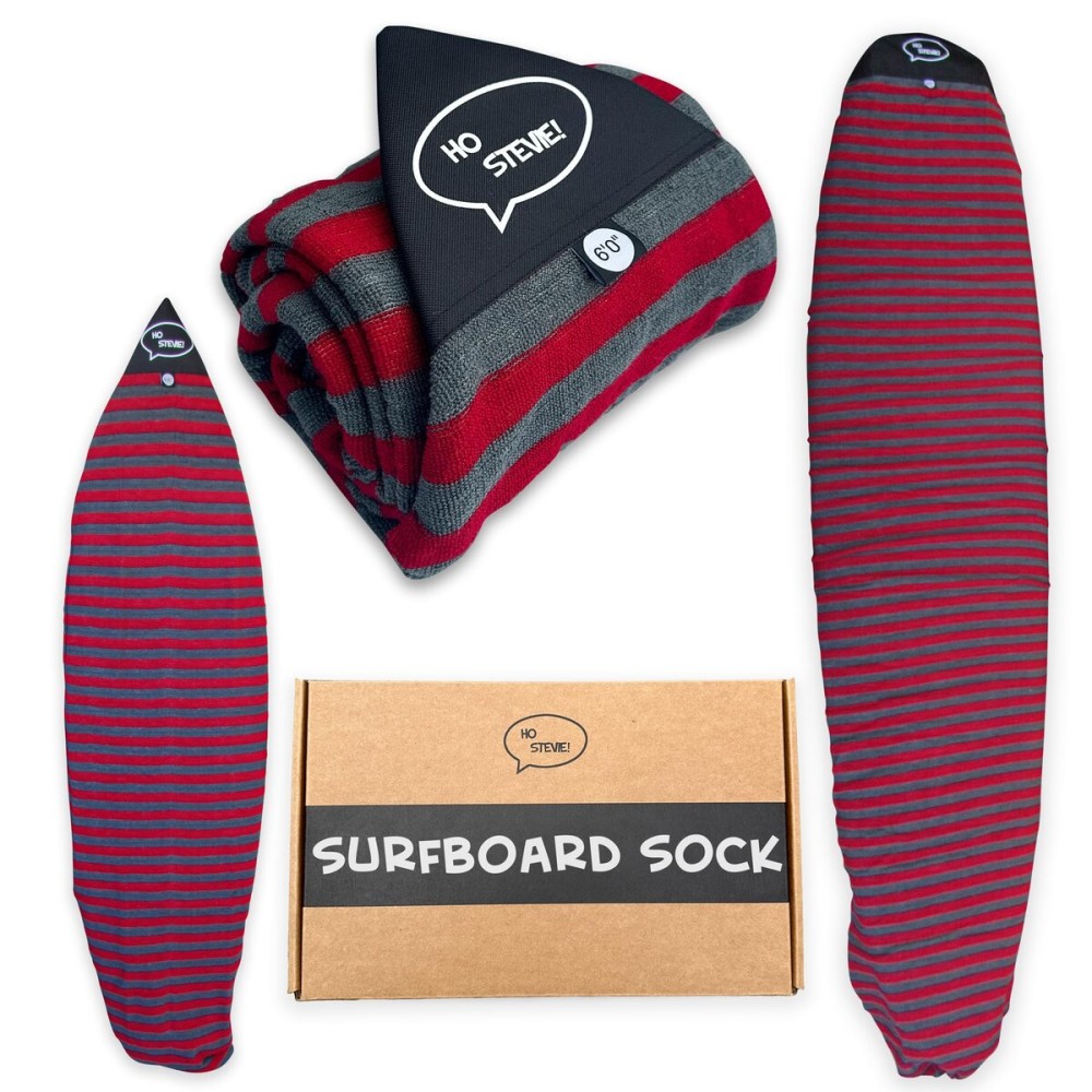Ho Stevie! Surfboard Sock Cover - Light Protective Bag for your Surf Board (Red and Gray, 6\'6)