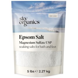 Sky Organics - Epsom Salt Bath Soak, 5 lbs - Magnesium Sulfate USP - 100% Pure, Medium Grain - Unscented - Soaking Bath Salts - Resealable Bag - Natural, Vegan & Cruelty Free - Self Care - Bath & Feet