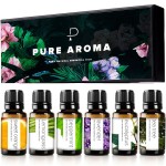 Essential Oils Set by Pure Aroma - Top 6 Aromatherapy Oils Gift Set-6 Pack, 10ml (Eucalyptus, Lavender, Lemongrass, Sweet Orange, Peppermint, Tea Tree)