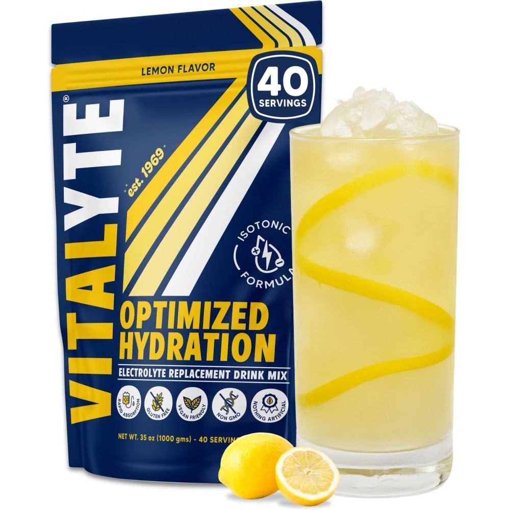Vitalyte Electrolyte Powder Drink Mix, Isotonic Electrolyte Hydration Mix, Gluten Free Post Workout Powder Mix, Pack of 1, 35 oz., Lemon Flavor