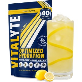 Vitalyte Electrolyte Powder Drink Mix, Isotonic Electrolyte Hydration Mix, Gluten Free Post Workout Powder Mix, Pack of 1, 35 oz., Lemon Flavor