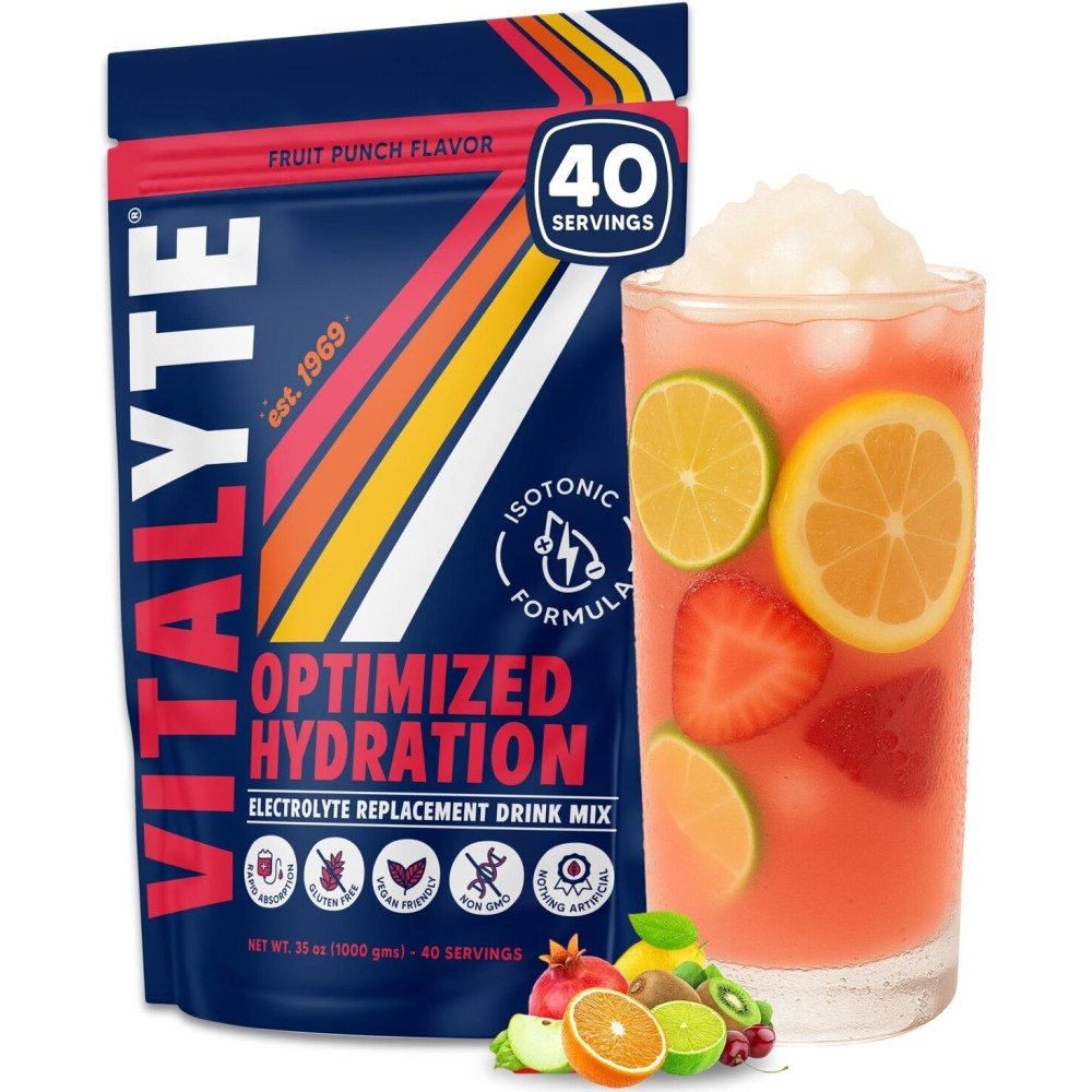 Vitalyte Electrolyte Powder Drink Mix, Isotonic Electrolyte Hydration Mix, Gluten Free Post Workout Powder Mix, Pack of 1, 35 oz., Fruit Punch Flavor