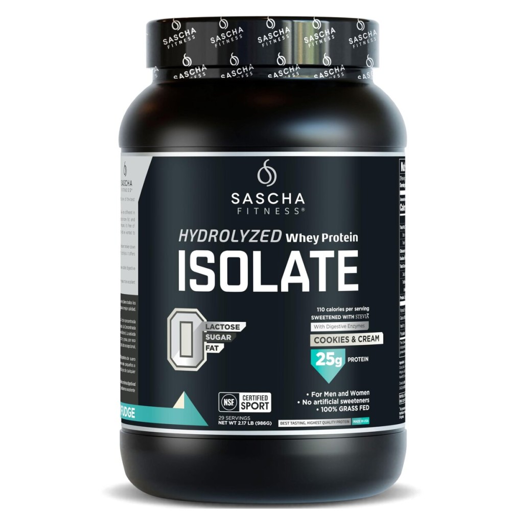 SASCHA FITNESS Hydrolyzed Whey Protein Isolate,100% Grass-Fed (2 Pounds, Cookies & Cream)