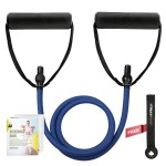 RitFit Single Resistance Exercise Band with Comfortable Handles - Ideal for Physical Therapy, Strength Training, Muscle Toning - Door Anchor and Starter Guide Included (Blue (20-25Lbs))