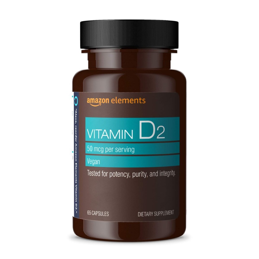 Amazon Elements Vitamin D2 2000 IU, Vegan, 65 Capsules, Supports Strong Bones and Immune Health, 2 month supply (Packaging may vary)