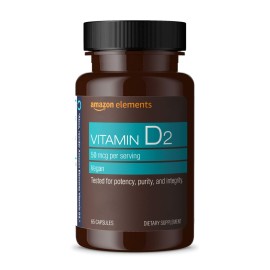 Amazon Elements Vitamin D2 2000 IU, Vegan, 65 Capsules, Supports Strong Bones and Immune Health, 2 month supply (Packaging may vary)