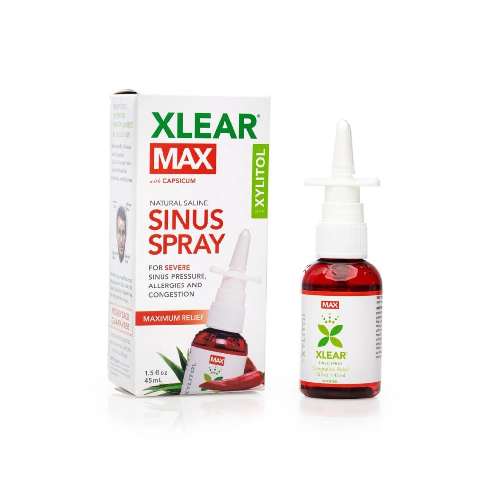 Xlear MAX Natural Xylitol Saline Nasal Spray with Capsicum and Aloe - Fast Acting for Sinus Pressure, Decongestant, Headache, Dry Nose, 1.5 fl oz (Pack of 4)