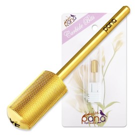 PANA 3/32 Large Smooth Round Top Safety Carbide Nail Drill Bit for Gel Polish & Acrylic Removal Nail Salon Manicure Pedicure Electric File Tools (Large Barrel - Gold, Extra Fine)