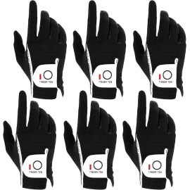 FINGER TEN Golf Gloves Men Right Left Handed Golfer Mens Glove RainGrip Hot Wet Weather Value 6 Pack, All Weather in Black X-Large (Black, X-Large, Right)