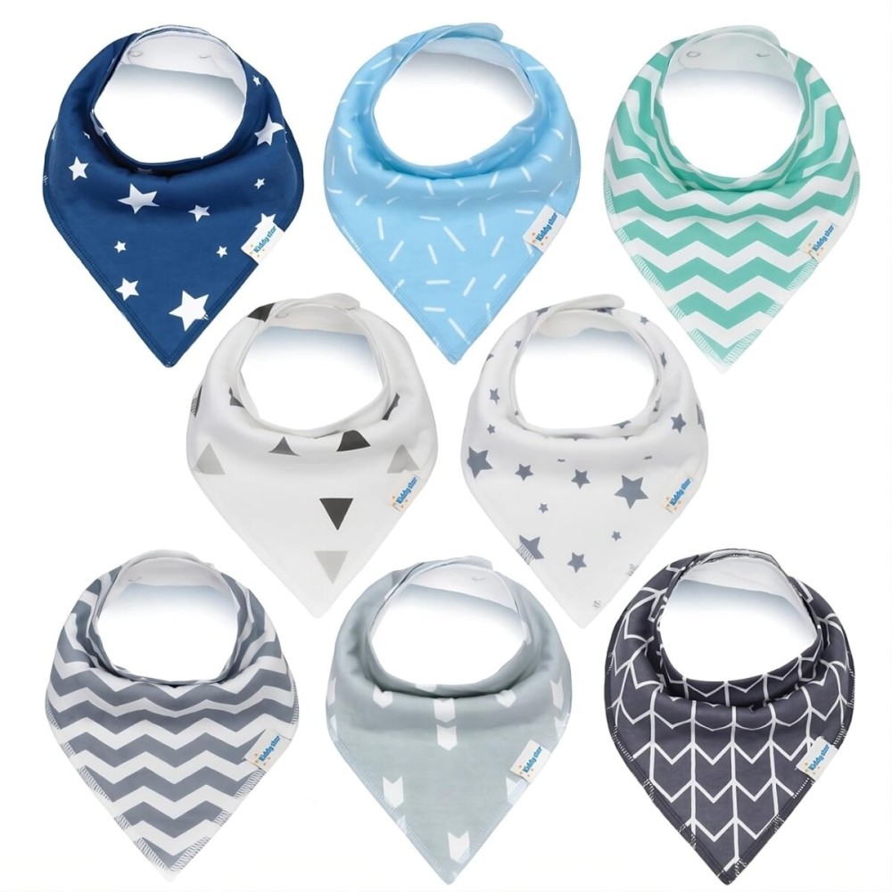 KiddyStar Organic Cotton Baby Bibs for Boys & Girls - Soft, Absorbent Teething & Drool Bibs - Adjustable Snaps for Toddlers