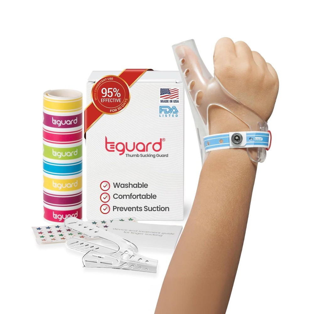 TGuard AeroThumb Thumb Sucking Prevention Kit - Thumb Sucking Guard with InstaLock System - Deterrent & Treatment For Bad Dental Habits | Ages 5 & 6 | Between 40-70 lbs - Medium | Made in the USA