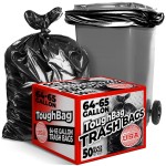 ToughBag 64-65 Gallon Trash Bags, 50x60 Extra Large Trash Can Liners for Toter, (50 Count) Heavy Duty - Made in USA