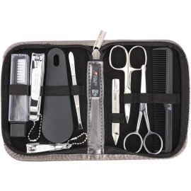 3 Swords Germany - brand quality 10 piece manicure pedicure grooming kit set for professional finger & toe nail care tweezers file clipper fashion leather case in gift box, Made by 3 Swords (01603)