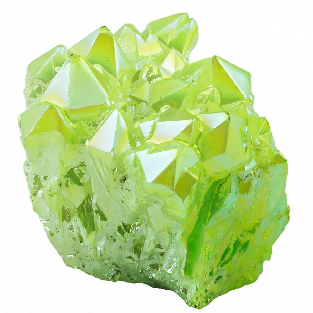 Rockcloud Healing Crystal Natural Titanium Coated Fluorescein Rock Quartz Cluster Geode Druzy Home Decoration Gemstone Specimen