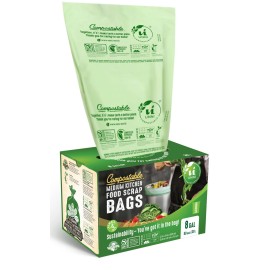 UNNI Compostable Trash Bags, 8 Gallon / 30 Liter, 50 Count, Extra Thick 0.85 mil Medium Kitchen Food Scrap Bin Liners, Certified by BPI, CMA & OK compost HOME, Meets the ASTM D6400 Standard