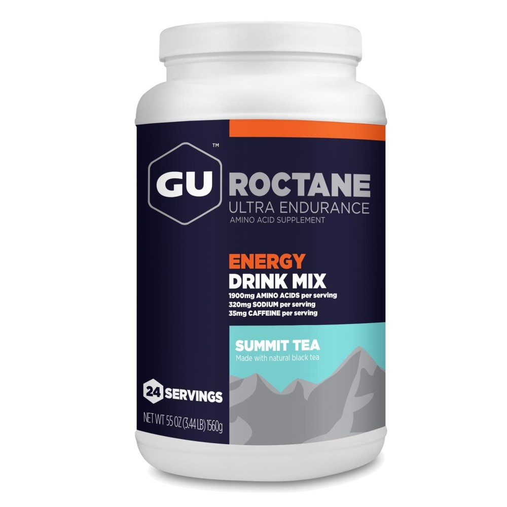 GU Energy Roctane Ultra Endurance Energy Drink Mix, Vegan, Gluten-Free, Kosher, 35mg of Caffeine, and Dairy-Free n-the-Go Energy for Any Workout, 3.44-Pound Jar, Summit Tea