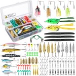 PLUSINNO Fishing Lures Baits Tackle, BEST BASS Fishing Lures Including Crankbaits, Spinnerbaits, Plastic worms, Jigs, Topwater Lures , Tackle Box and More Fishing Gear Lures Kit Set