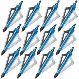Sinbadteck Hunting Broadheads, 12PCS 3 Blades Bowhunting Broadheads 100 Grain Archery Arrow Broadhead Compatible with Traditional Bows and Compound Bows (Blue)