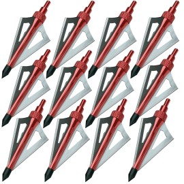 Sinbadteck Hunting Broadheads, 12pcs 3 Blades Bowhunting Broadheads 100 Grain Archery Arrow Broadhead Compatible with Traditional Bows and Compound Bows (Red)