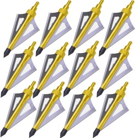 Sinbadteck Hunting Broadheads, 12PCS 3 Blades Bowhunting Broadheads 100 Grain Archery Arrow Broadhead Compatible with Crossbow and Compound Bow (Gold)