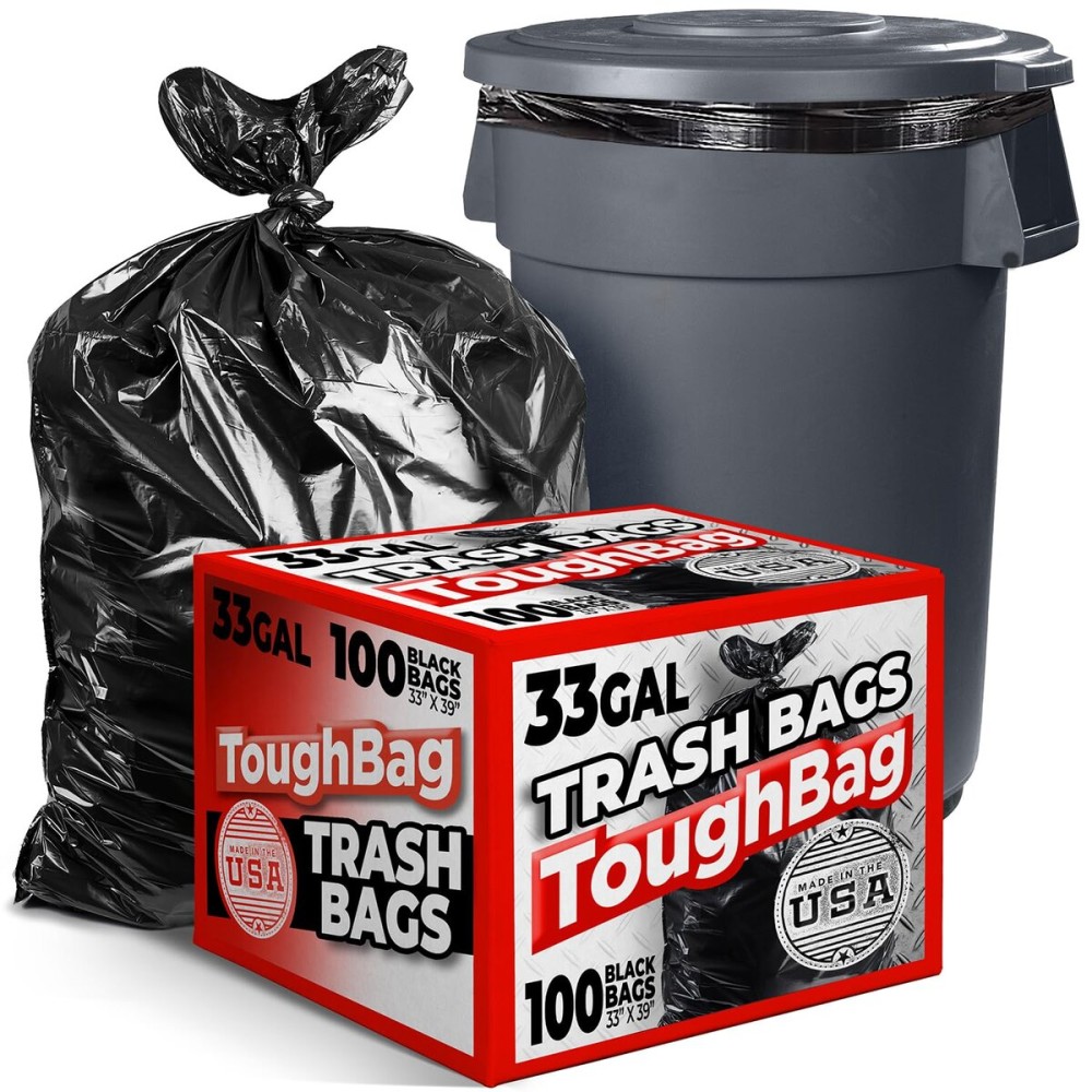 ToughBag 30-33 Gallon Heavy Duty Trash Bags (100 Count) - 33x39 Large Can Liners - Made in USA