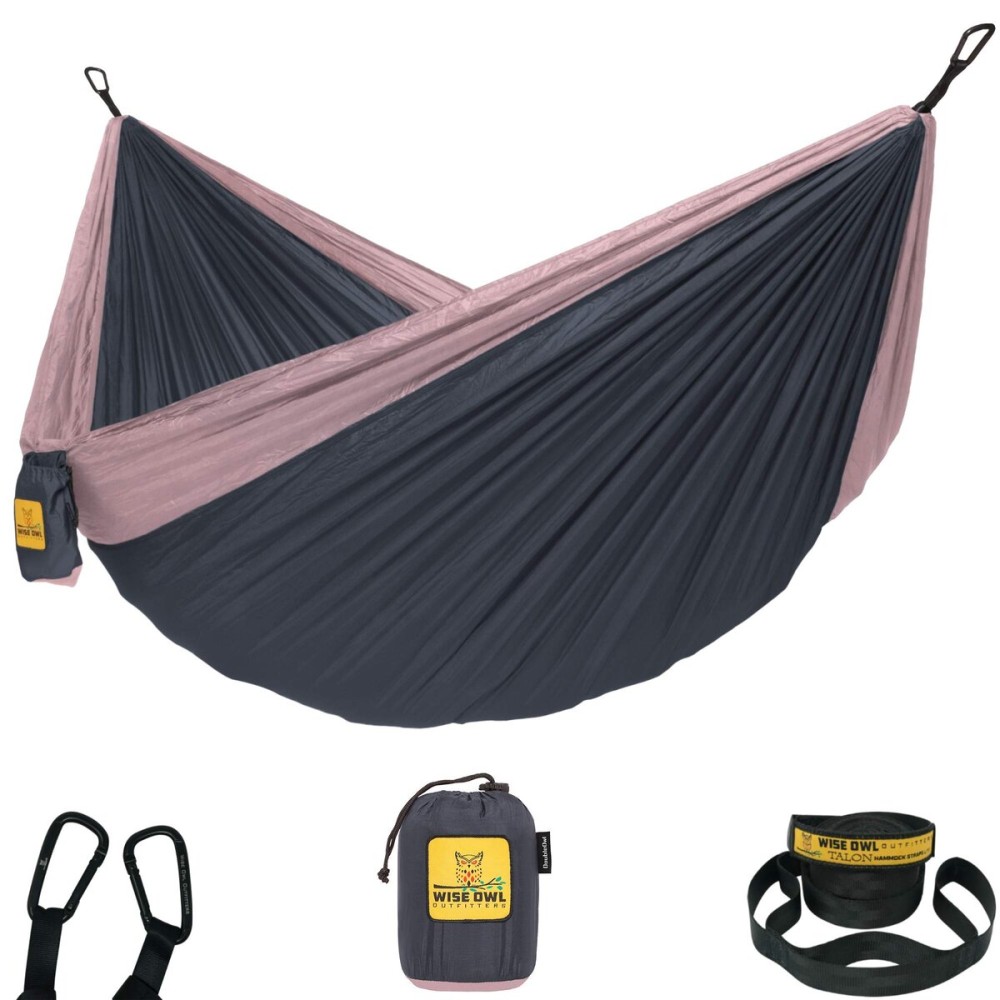 Wise Owl Outfitters Hammock for Camping Double Hammocks Gear for The Outdoors Backpacking Survival or Travel - Portable Lightweight Parachute Nylon DO Charcoal Rose