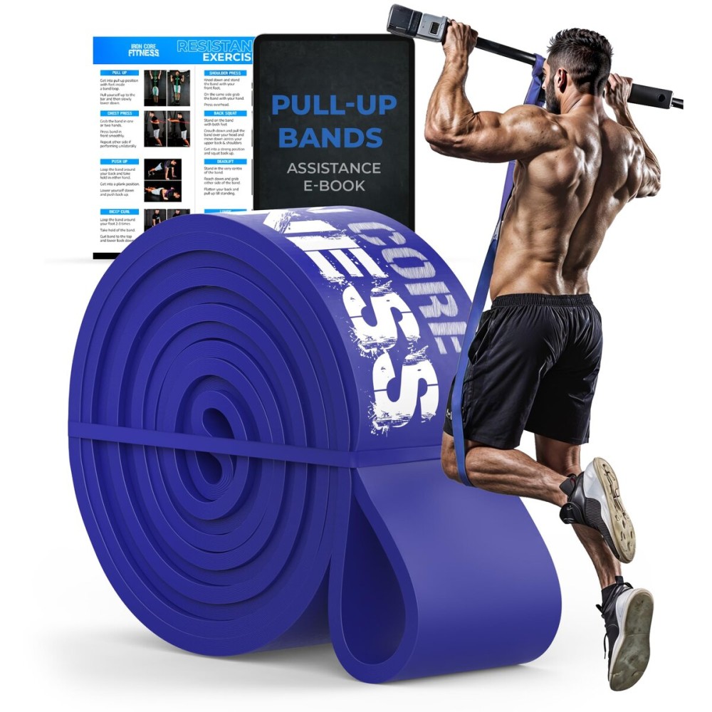 Heavy Duty Thick Resistance Band - 60-150 lb Pull Up Training Band for Pull Ups, Powerlifting, Bench Press & Deadlifts - Long Loop Band for Home Gym, Stretching, Chin Ups & Mobility Workouts (Blue)