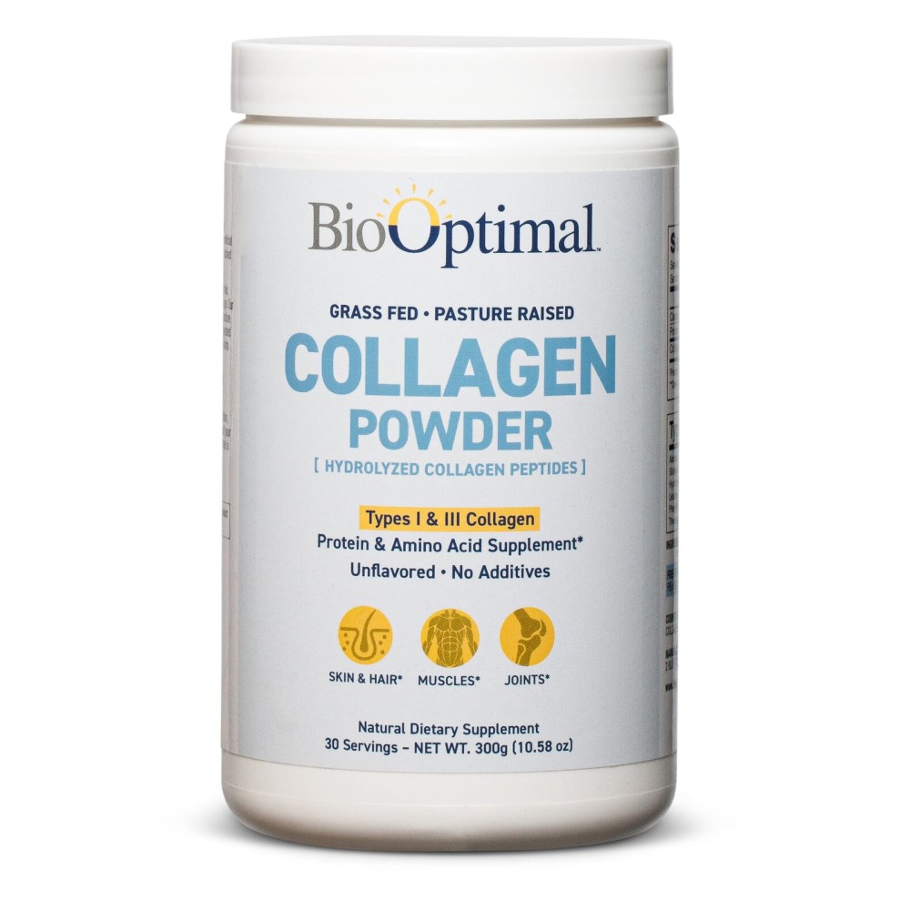 BioOptimal Collagen Peptides Powder - Grass-Fed, Pasture-Raised Hydrolyzed Protein Supplement for Skin, Hair, & Nails - Non-GMO, Zero Sugar Daily Supplement for Men & Women (30 Servings)