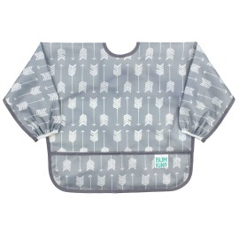 Bumkins Sleeved Bib for Girl or Boy, Baby and Toddler for 6-24 Mos, Essential Must Have for Eating, Feeding, Baby Led Weaning Supplies, Long Sleeve Mess Saving Food Catcher, Soft Fabric, Gray Arrows