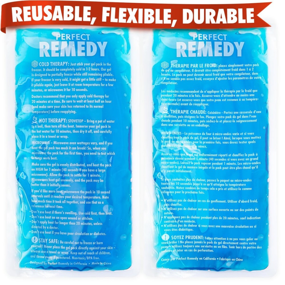 Perfect Remedy 2-Pack Gel Ice Packs for Injuries - Reusable, Soft & Flexible Hot & Cold Compress, Soothing Aid for Sprains, Strains, Soreness conditions, Alternative to Hot Water Bottles (Blue, Large)