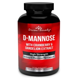 Divine Bounty D-Mannose Capsules - 600mg D Mannose Powder per Capsule with Cranberry and Dandelion Extract to Support Normal Urinary Tract Health - 120 Veggie Capsules
