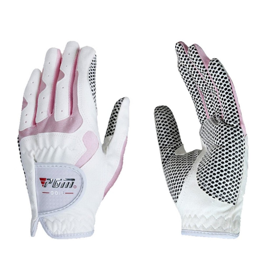PGM Women\'s Golf Glove One Pair, Improved Grip System, Cool and Comfortable (White Pink, L)