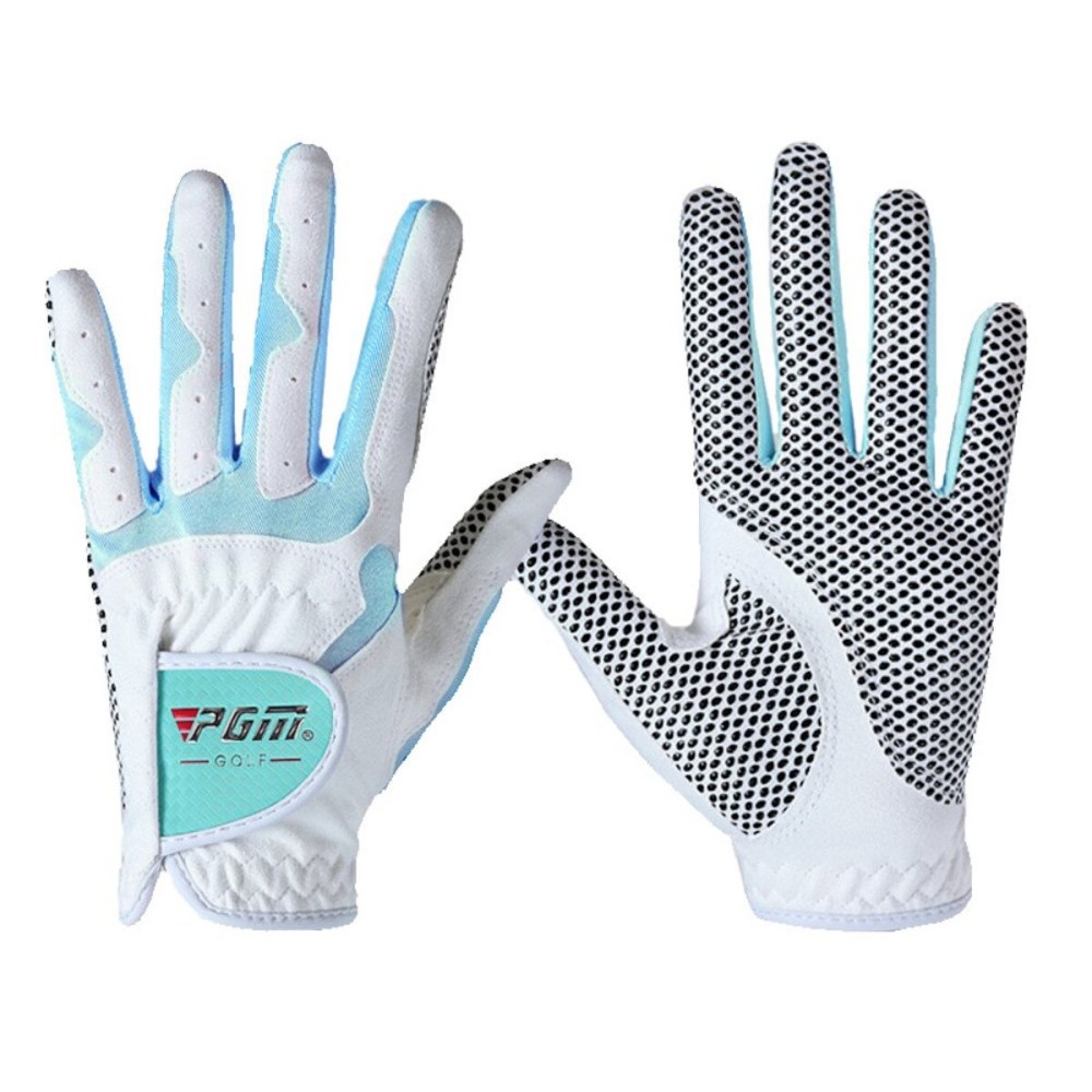 PGM Women\'s Golf Glove One Pair, Improved Grip System, Cool and Comfortable (White Blue, XL)