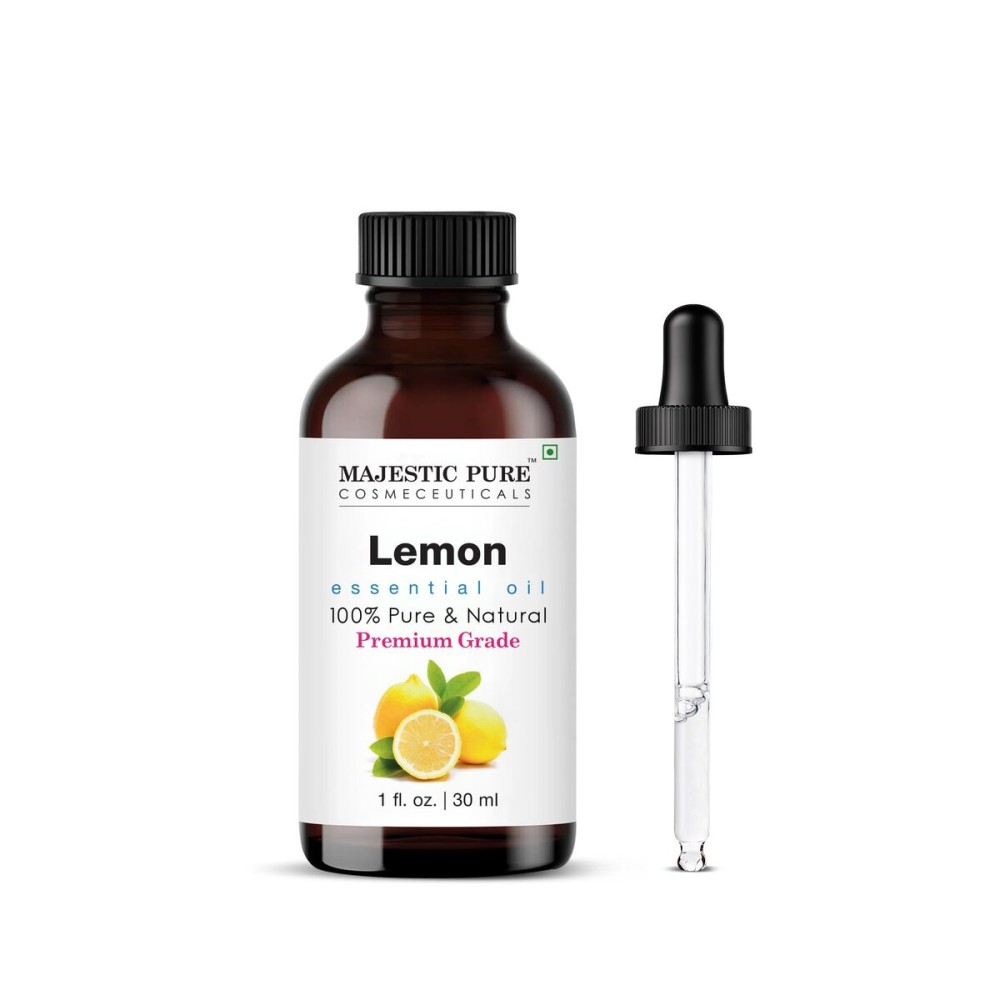 Majestic Pure Essential Oil with Glass Dropper - 100% Pure and Natural - Essential Oils for Diffuser, Aromatherapy, Soap and Candle Making, Lemon Essential Oil, Lemon Oil, 1 Fl Oz