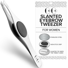 Tweezers for Facial Hair Women & Men - Stainless Steel Slant Eyebrow Tweezers with Hand-Sharpened Tips for Fine Hair Removal, Precision Shaping & Detail Work