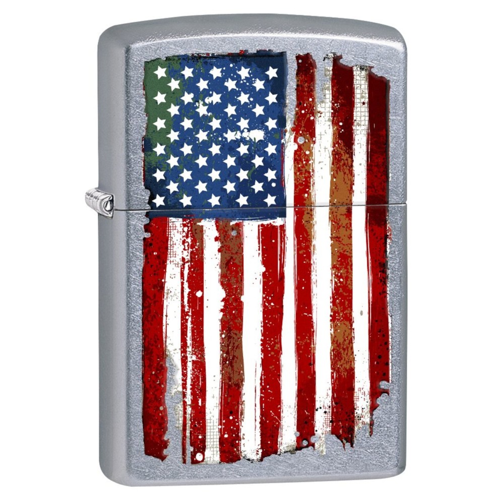 Zippo Lighter: Grunge American Flag - Street Chrome 77406