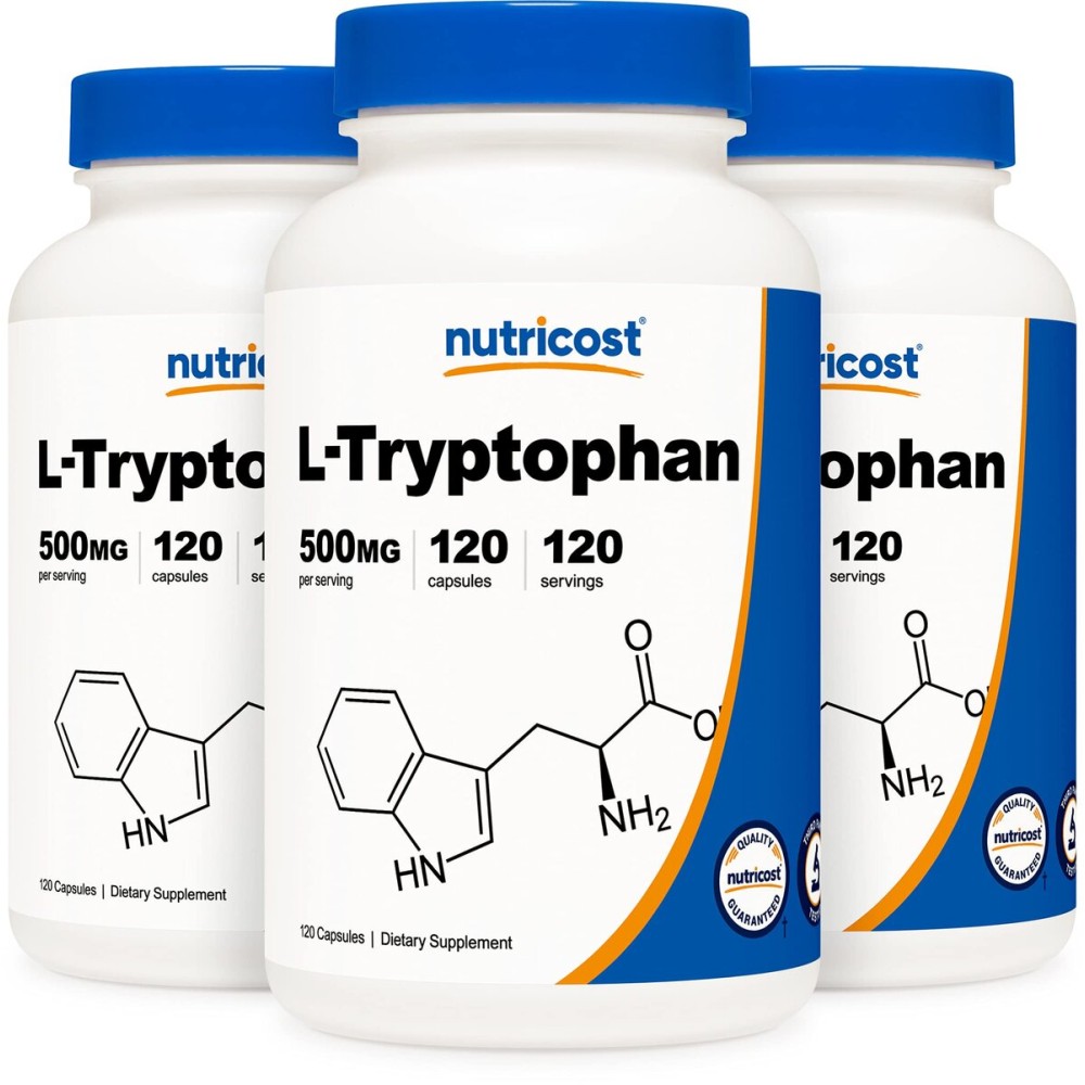 Nutricost L-Tryptophan 500mg, 120 Capsules (3 Bottles)