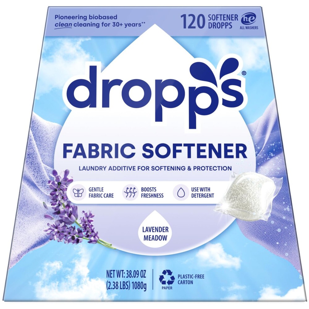Dropps Laundry Fabric Softener Pods, Lavender Meadow (120 Pods) - Laundry Additive for Softening & Protection - HE Compatible Mineral Based Ingredients Laundry Supplies