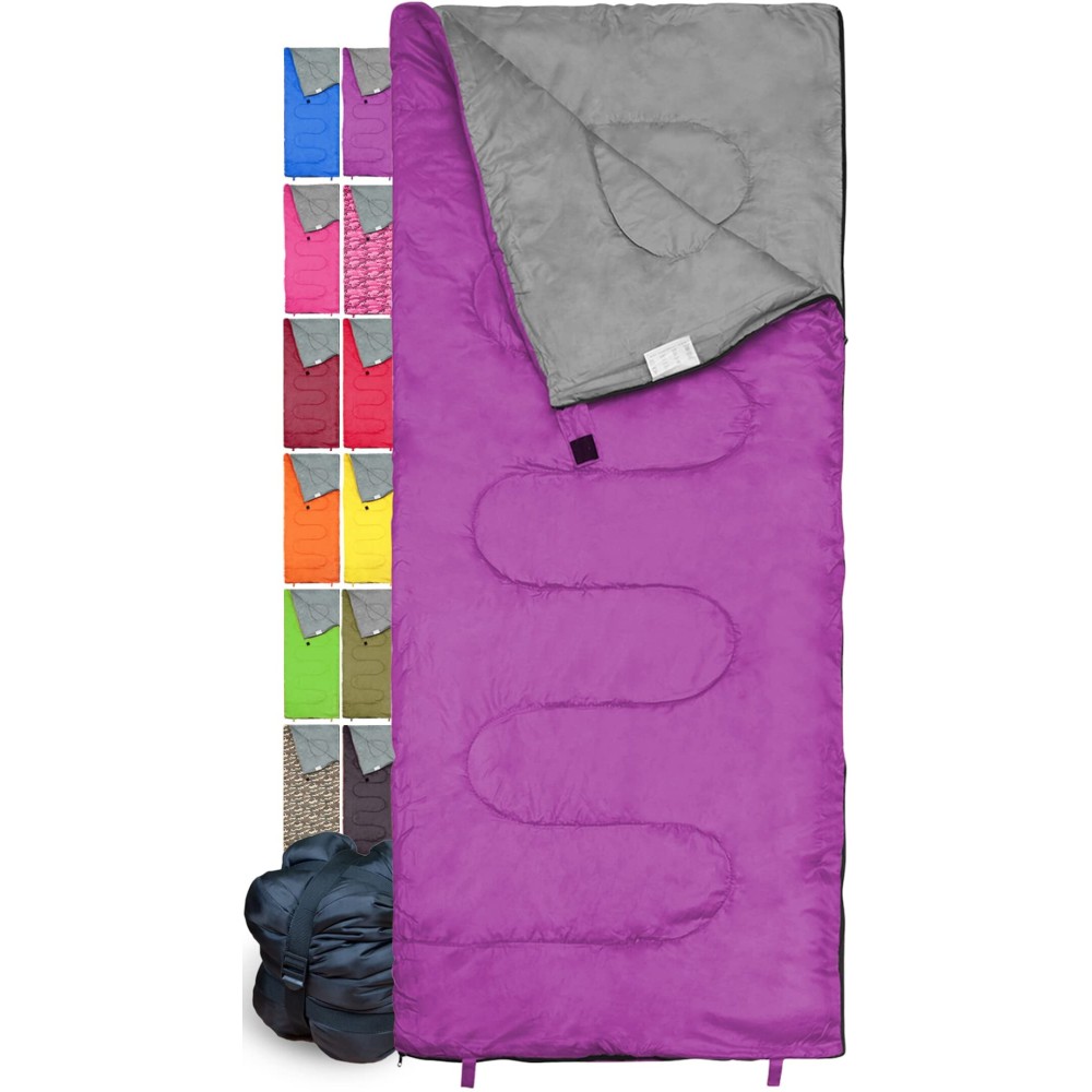 Lightweight Violet/Purple Sleeping Bag by RevalCamp. Indoor & Outdoor use. Great for Kids, Youth & Adults. Ultralight and Compact Bags are Perfect for Hiking, Backpacking, Camping & Travel.