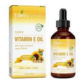 Eden\'s Semilla 100% Plant Extract Vitamin E Oil 35,000 IU + Organic Rosehip & Jojoba Blend - Fast Absorbing Skin Protection for Face & Body. Pure Ingredients - Ideal for Sensitive Skin - Use Daily