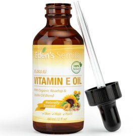 100% Plant Extract Vitamin E Oil 35,000 IU + Organic Rosehip & Jojoba Blend - Fast Absorbing Skin Protection for Face & Body. Pure Ingredients - Ideal for Sensitive Skin - Use Daily