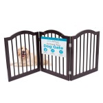 INTERNET\'S BEST Arched Top Dog Gate | 3 Panel, 24 H Wooden Pet Barrier for Dogs or Cats | Freestanding Folding Room Divider for Doorways, Hallways, Stairs, and Porch | Portable, Extra Wide | Espresso
