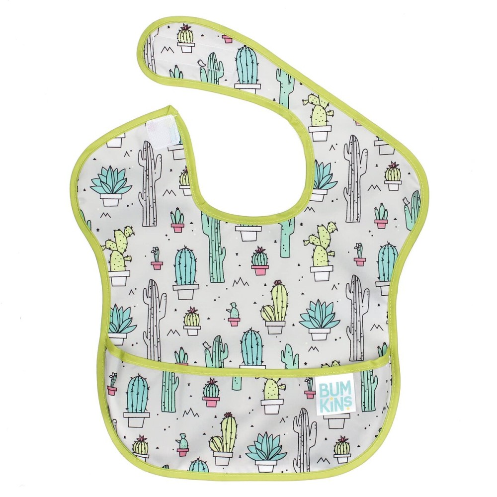Bumkins Bibs for Girl or Boy, SuperBib Baby and Toddler 6-24 Months, Essential Must Have for Eating, Feeding, Baby Led Weaning Supplies, Mess Saving Catch Food, Waterproof Soft Fabric, Green Cactus