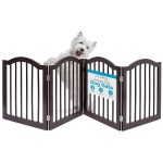 INTERNET\'S BEST Arched Top Dog Gate | 4 Panel, 24 H Wooden Pet Barrier for Dogs or Cats | Freestanding Folding Room Divider for Doorways, Hallways, Stairs, and Porch | Portable, Extra Wide | Espresso