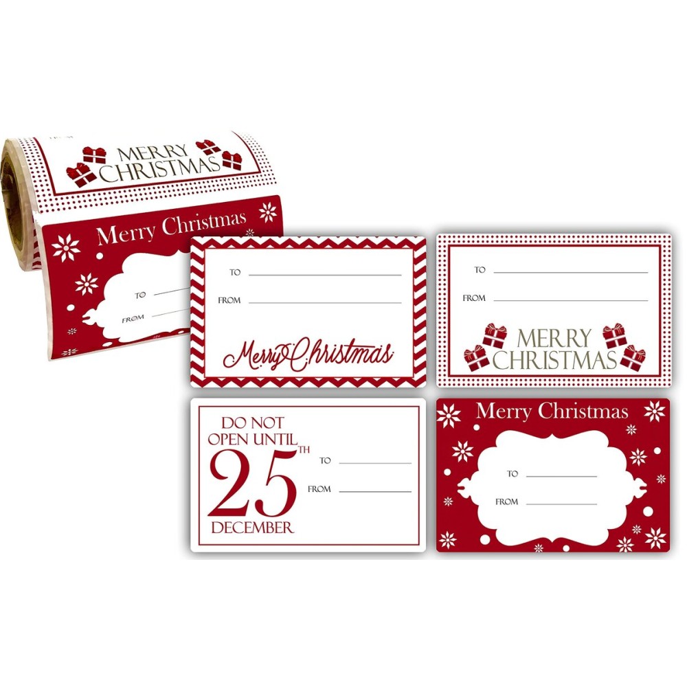 Jumbo Christmas Gift Tag Stickers 60 Count Modern Red, White, Silver, and Gold Xmas Designs - Looks Great on Gifts Presents, Wrapping Paper and Gift Bags.